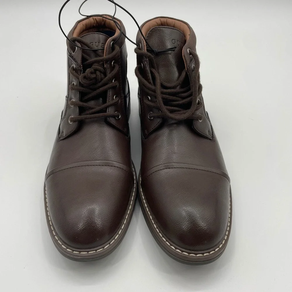 GUESS Men's Dark Brown Cap Toe Lace Up Ankle Boots Size 10M‎ Faux leather NWOB